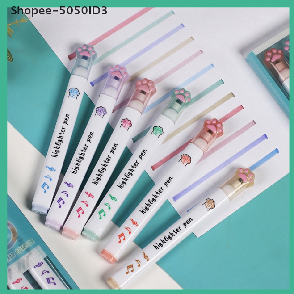 [HOT] 6pcs/set Cute Cat Paw High Soft Oblique Nib Pulpen Gambar Siswa [ID]