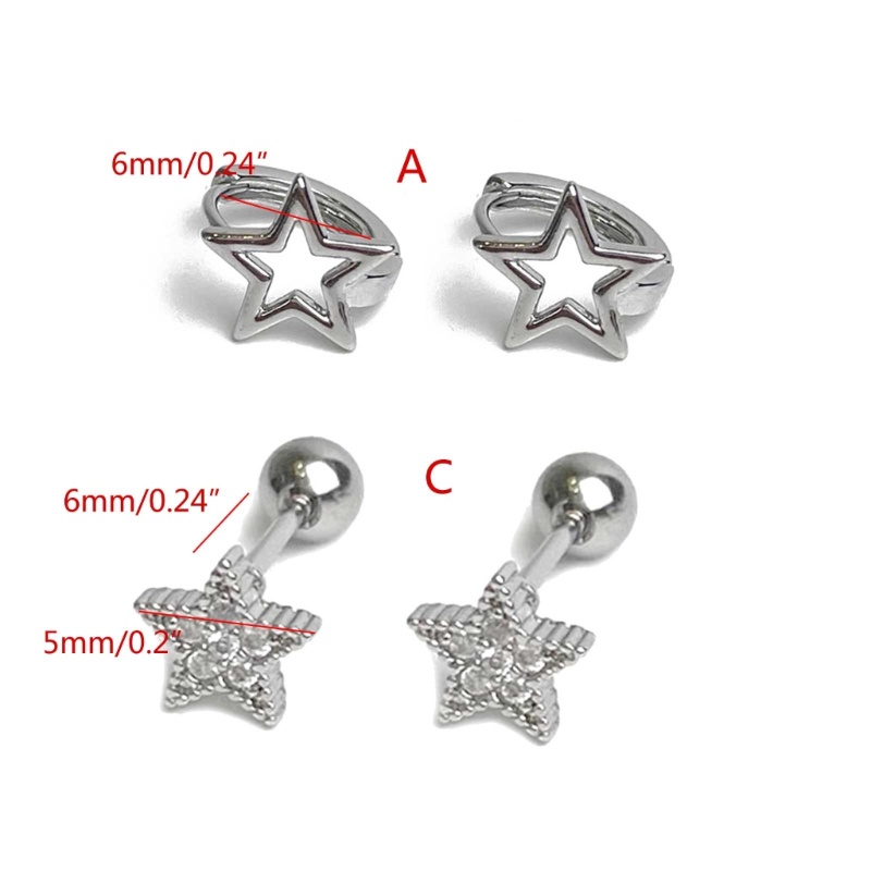 Siy Warna Perak Fashion Bintang Berlian Imitasi Anting Pejantan Kecil Untuk Wanita Pasangan Manis Keren Kepribadian Perhiasan Pesta Gif