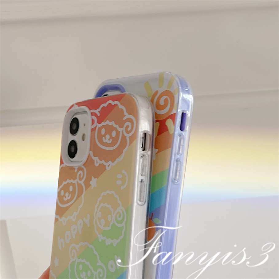 Compatible For iPhone 14 13 12 11 Pro Max XS Max XR X XS 8 7 6 6s Plus SE 2020 Kompatibel Untuk 3in1 Domba Pelangi 3in1 Phone Case Soft Cover Pelindung