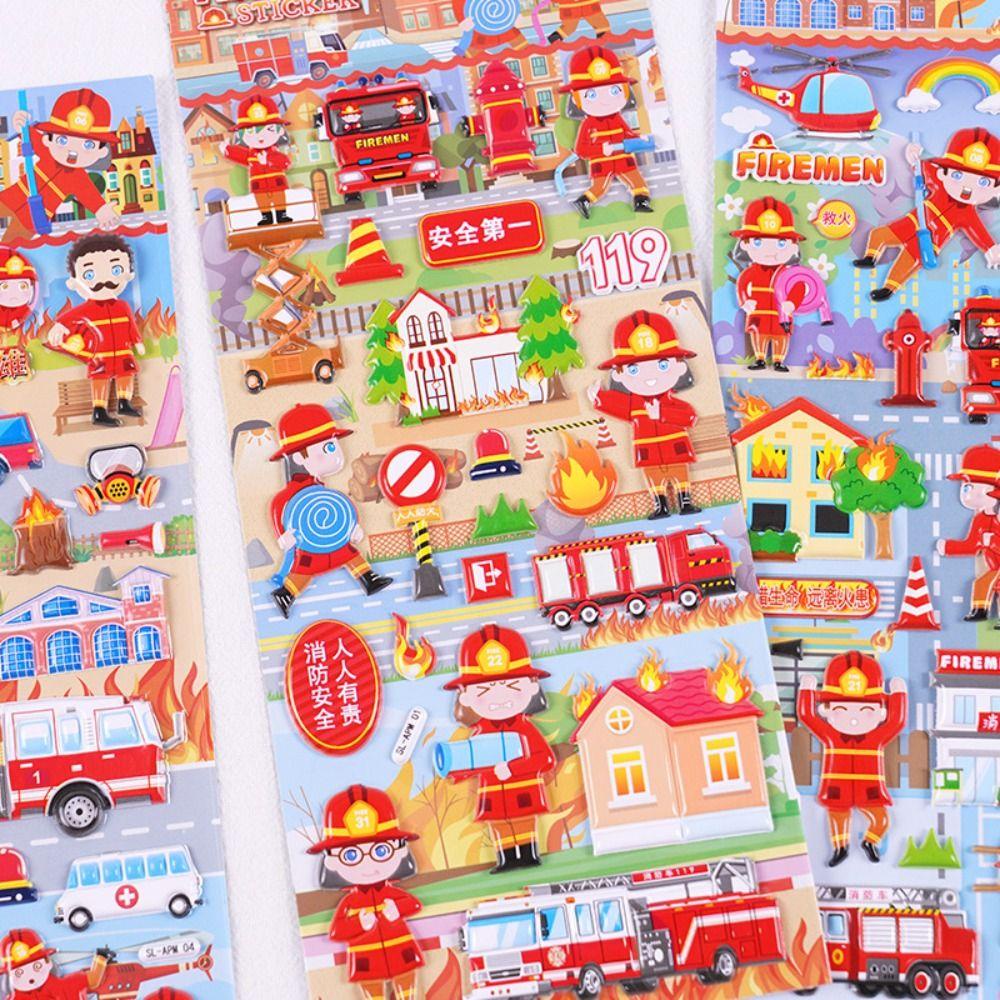 Lanfy 3D Bubble Foam Stiker Anak 1lembar DIY Scrapbook Fire Truck Fireman Series Kids Sticker Mainan Stiker Hias