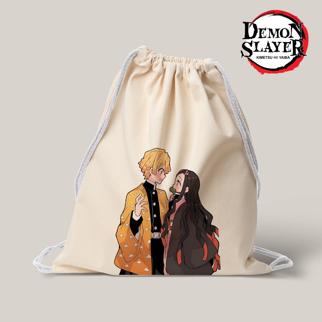 Stringbag Anime Demon slayer kimetsu no yaiba Zenitsu dan Nezuko tas serut String bag anime Blacu premium totebag