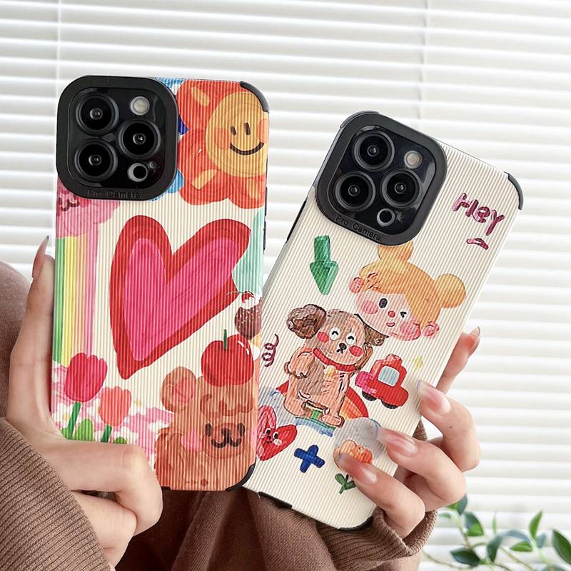 New Oil painting Love Girl Soft Case HP iP iPhone 11 12 13 14 Pro Max 7 8 + Plus SE 2020 X XR SE 2020 XS Max Red FTD Stripe Casing Apple