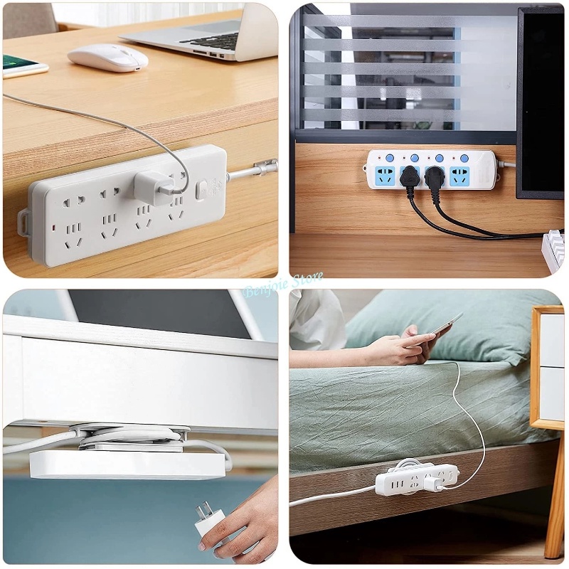 Kabel Organizer Hiasan Dinding Power Strip Holder Fixator Self-Adhesive Desktop Socket Fixer Plug-in Removable Tempel Dinding Fixer Punch Free Row Plug Holder Untuk Dapur Rumah Kantor