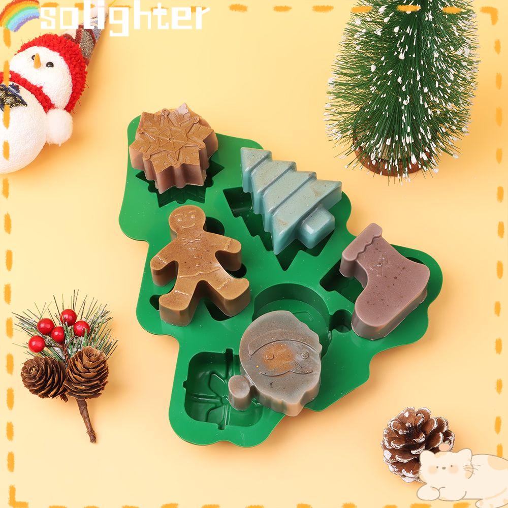 Solighter Cetakan Silikon Natal Coklat Praktis Handmade Bentuk Snowflake Santa Snowman