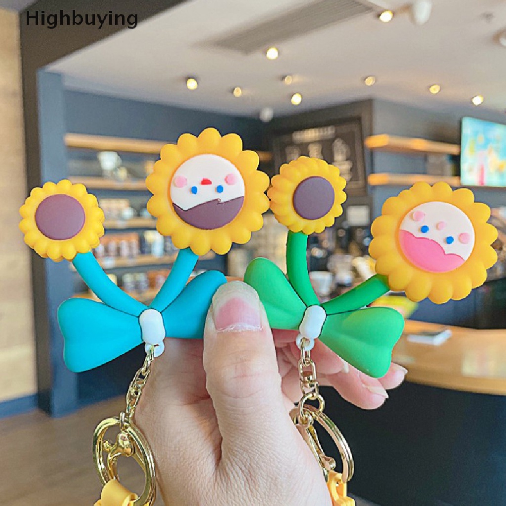 Hbid2023bunga Matahari Manis Lucu Aksesoris Resin Karet Gantungan Kunci Untuk Wanita Trinket Key Chains Ring Tas Mobil Pendent Charm Glory