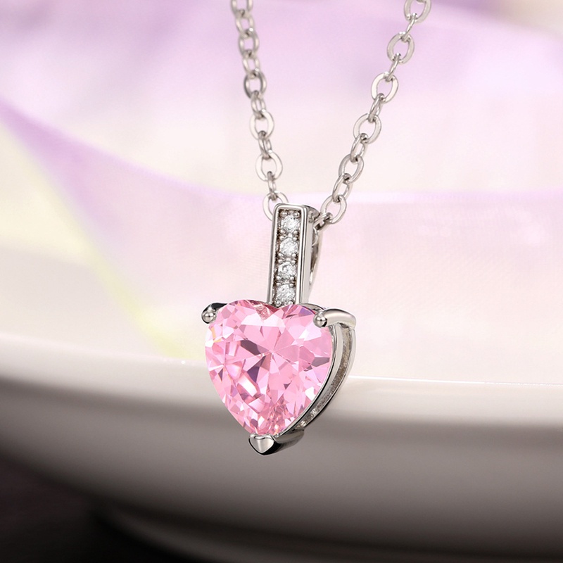 Kalung Liontin Cubic Zirconia Pink Biru Putih Hati Untuk Wanita Pertunangan Pernikahan Trendi Perhiasan Romantis Cinta Necklace