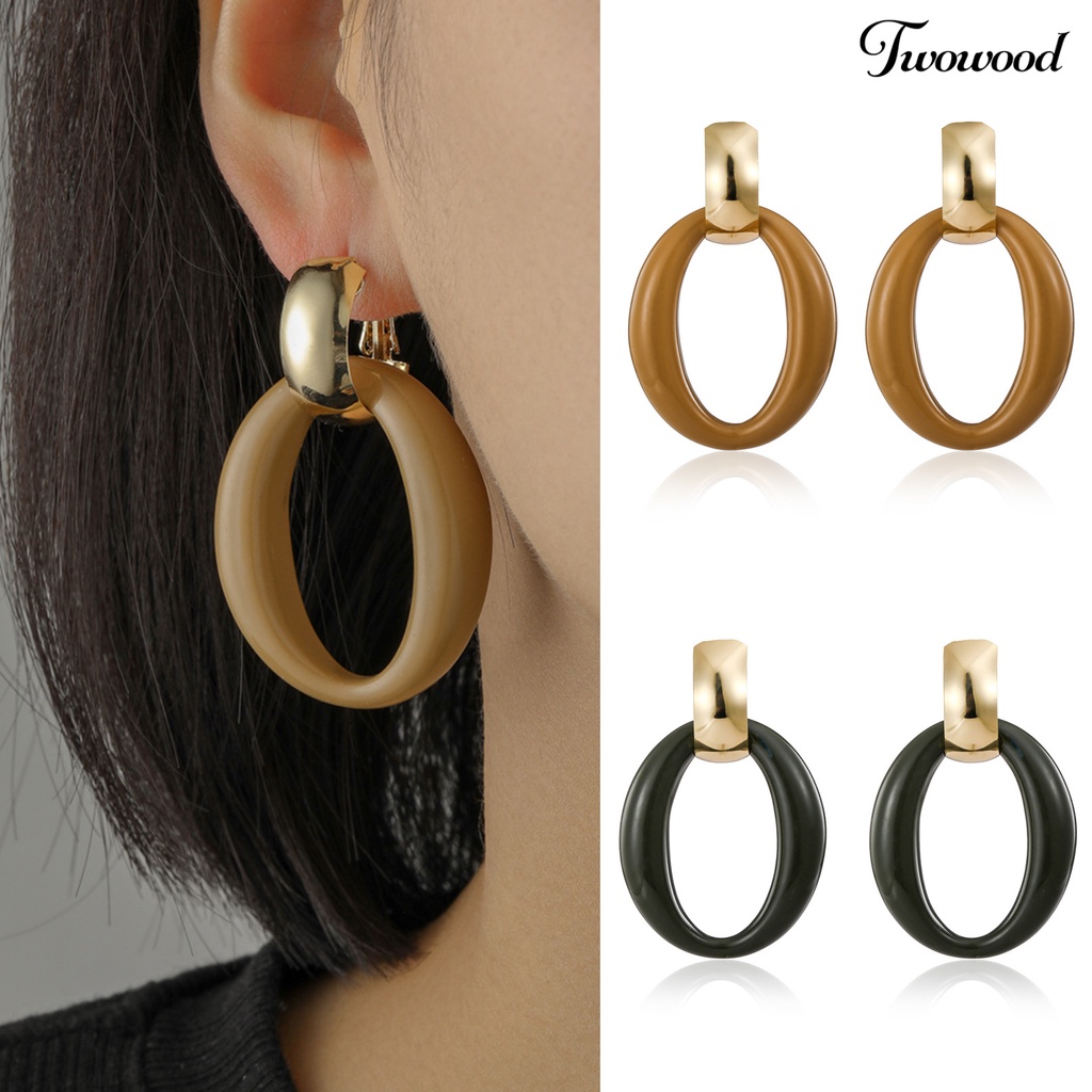 Twowood 1pasang Anting Hoop Retro Berbentuk O Minimalis Hypoallergenic Keren Geometris Akrilik Lingkaran Anting Perhiasan Fashion