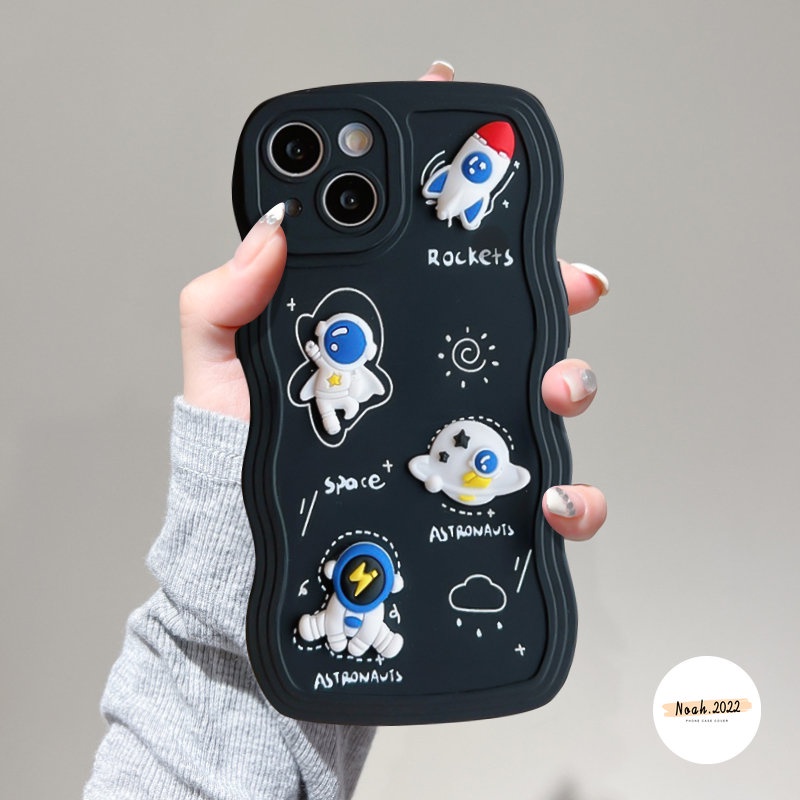 Casing Kartun Tepi Bergelombang Untuk Realme C53 C35 C21Y C25s C11 C3 C17 C15 C25Y C33 C20A C12 C20 C25 C30 8Pro 9Pro+9 7 5s 8i 7i 5i 5 6i 10 9i 8boneka 3D Lucu Astronot Ruang Lembut Sarung Tpu