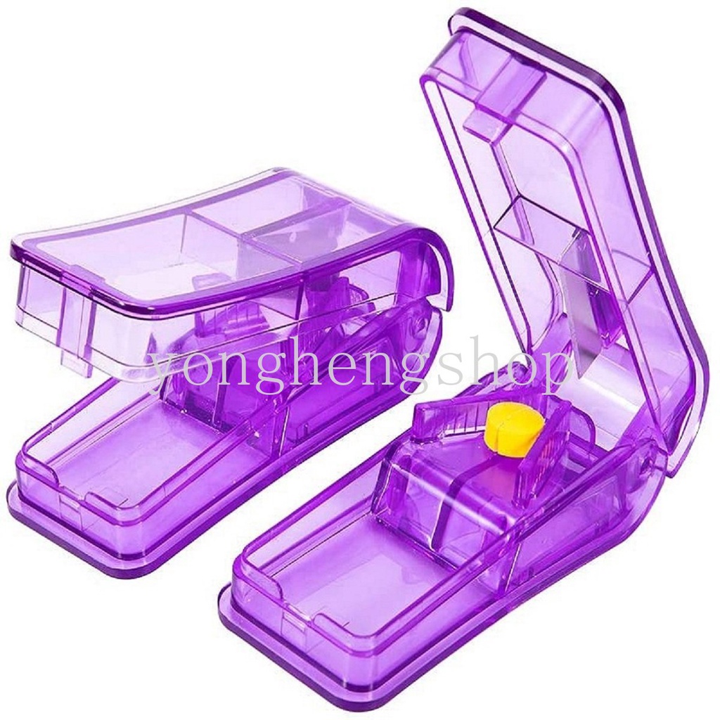 Outdoor Travel Portable Pill Cutter Medicine Slicer Box Transparan Pill Splitter Wadah Obat Tablet Divider Breaker Tempat Penyimpanan Pill Box Vitamin Penghancur