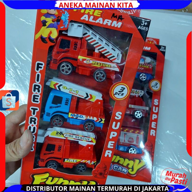 Fire Truck Mobil Pemadam Kebakaran Set Mainan Anak Model Pull Back isi 3pcs