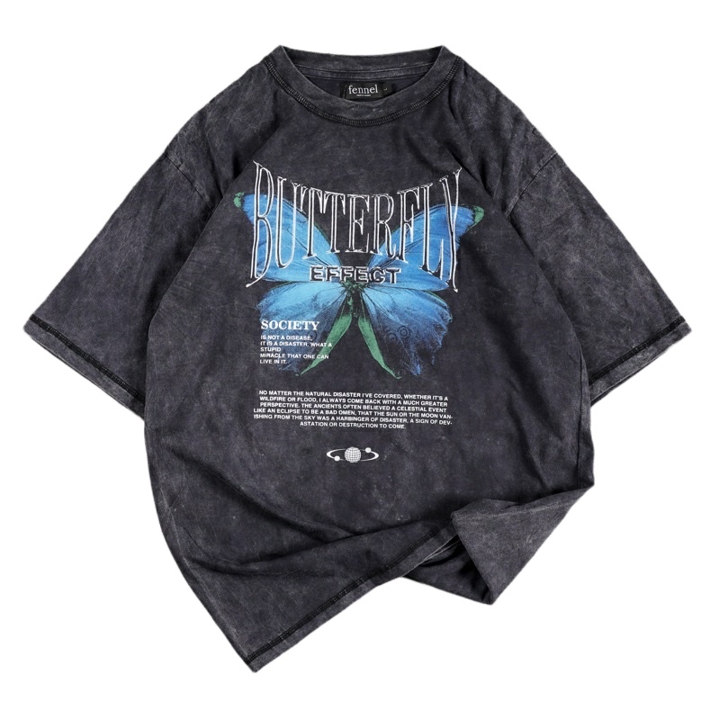{oversize}Baju Kaos Cotton Combed Oversized Wash Distro Motif BUTTERFLY EFFECT