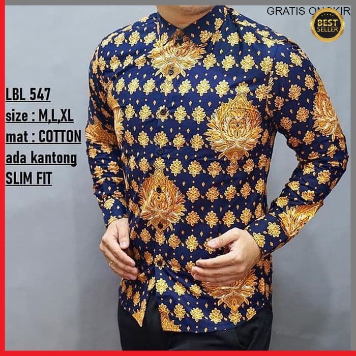 KEMEJA PRIA BATIK LENGAN PANJANG HEM BAHAN KATUN HALUS 40S LBL 547 MEWAH MODERN ELEGANT SLIMFIT SLIM FIT JAKARTA