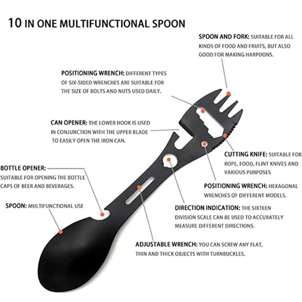 Lanfy Sendok Multifungsi Multitool Tahan Lama Safety Cutting Cookware Peralatan Makan Berkemah Outdoor Tools Stainless Spoon Dishware Pembuka Botol