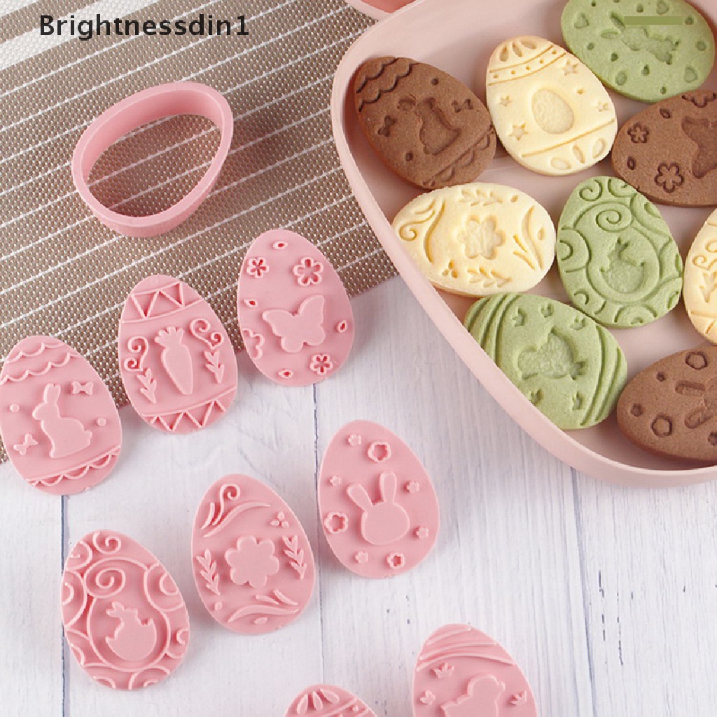 [Brightnessdin1] 9 Pcs Easter Rabbit Biscuit Mold Plastik Bunny Egg Cookie Cutter Stamp Embosser Paskah Pesta Fondant Kue Baking Dekorasi Alat Butik