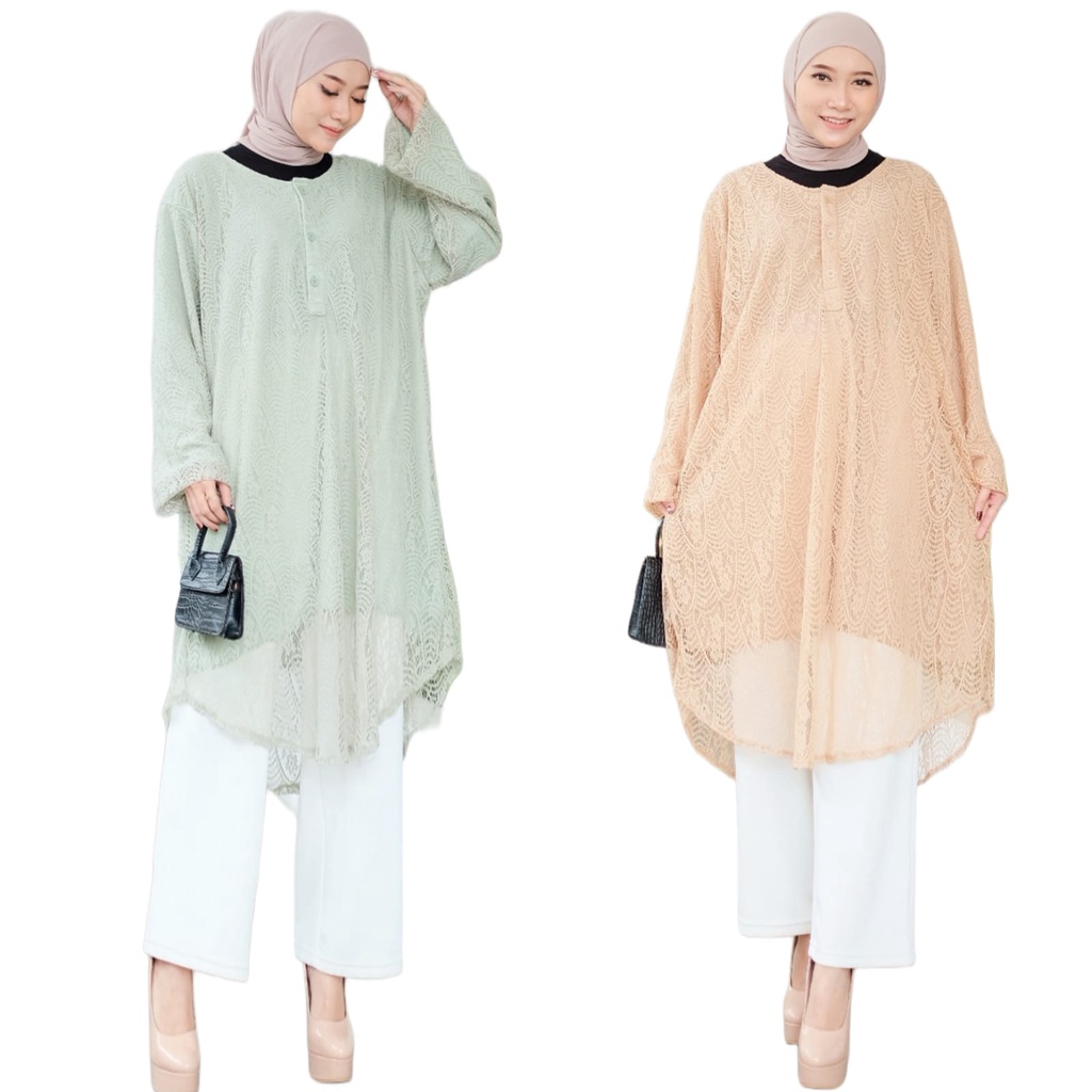 Aurora Tunik Brukat Jumbo LD140 - 150 Atasan Wanita Baju Brokat Full Furing muat BB 80 - 130 kg