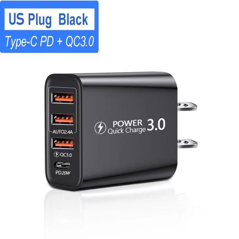 3usb+type-c Multi port Charger PD Amerika Eropa Power Adapter Kepala Cas 4-port