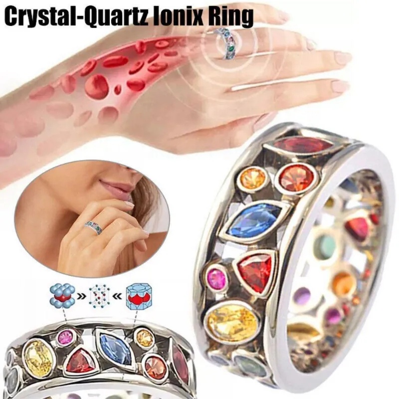 Fashion Cincin Kristal Warna-Warni Kreatif Cincin Zirkon Berwarna Tidak Teratur Didedikasikan Cincin Energi Drainase Getah Bening