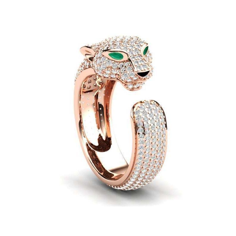 Mendominasi Kepribadian Fashion Leopard Kepala Cincin Berlian Penuh Pria dan Wanita Membuka Cincin Kepribadian Kreatif