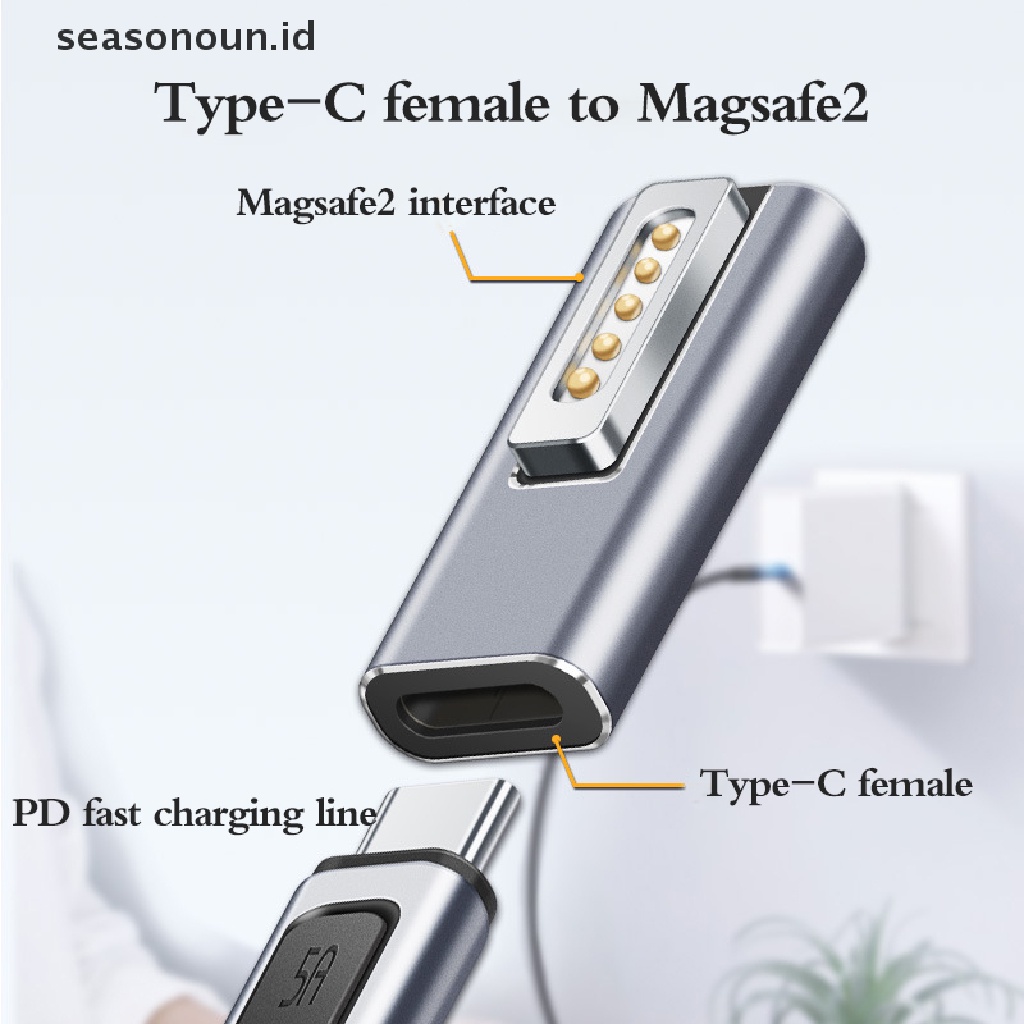 Seasonoun Portable LED Aluminium Alloy PD Pengisian Cepat Konversi Tipe C/DC5.5 Magnetic USB PD Adapter Plug Converter Untuk Magsafe2.