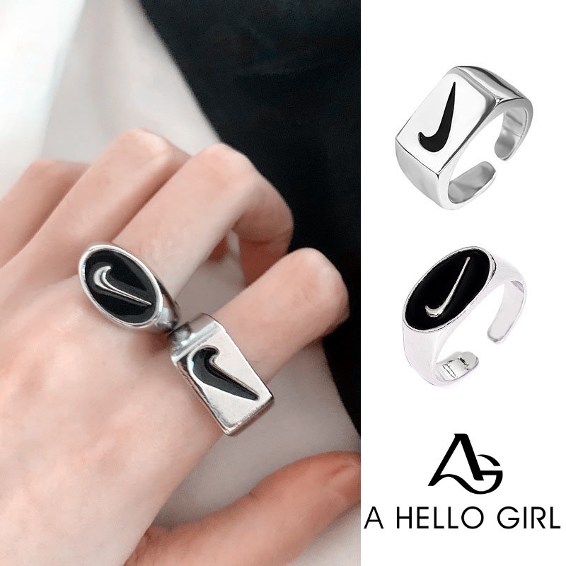 S925 Sterling Silver Tick Symbol Couple Ring Opening Adjustable Index Finger Ring Fashion Retro Jewelry