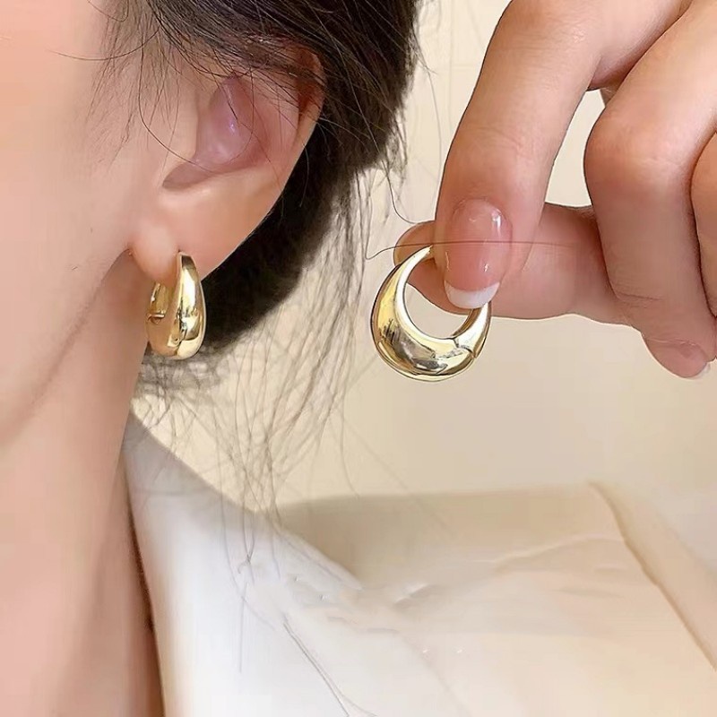 Anting Hoop Oval Simple Geometris Tetesan Air Emas Perak Earring Untuk Aksesoris Perhiasan Wanita