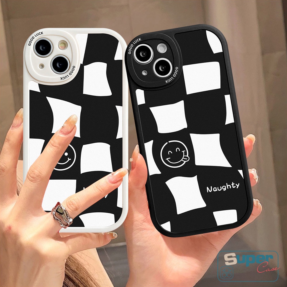 Case Pasangan Wajah Smile Untuk Samsung A04 A04s A13 A14 A50 A50s A30s A02s A23 A32 A12 A03 A72 A31 A73 A21s A33 A20s A20 A22 A53 A03s A52 A11 A10s A52s A71 A51 Checkerboard Soft Cover