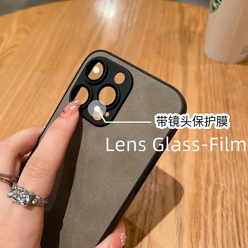 【Lens Glass-film】Lamb Skin Soft Case for IPhone 11 12 13 14 Pro Max Black Brown Men's Man's Fashion LOGO