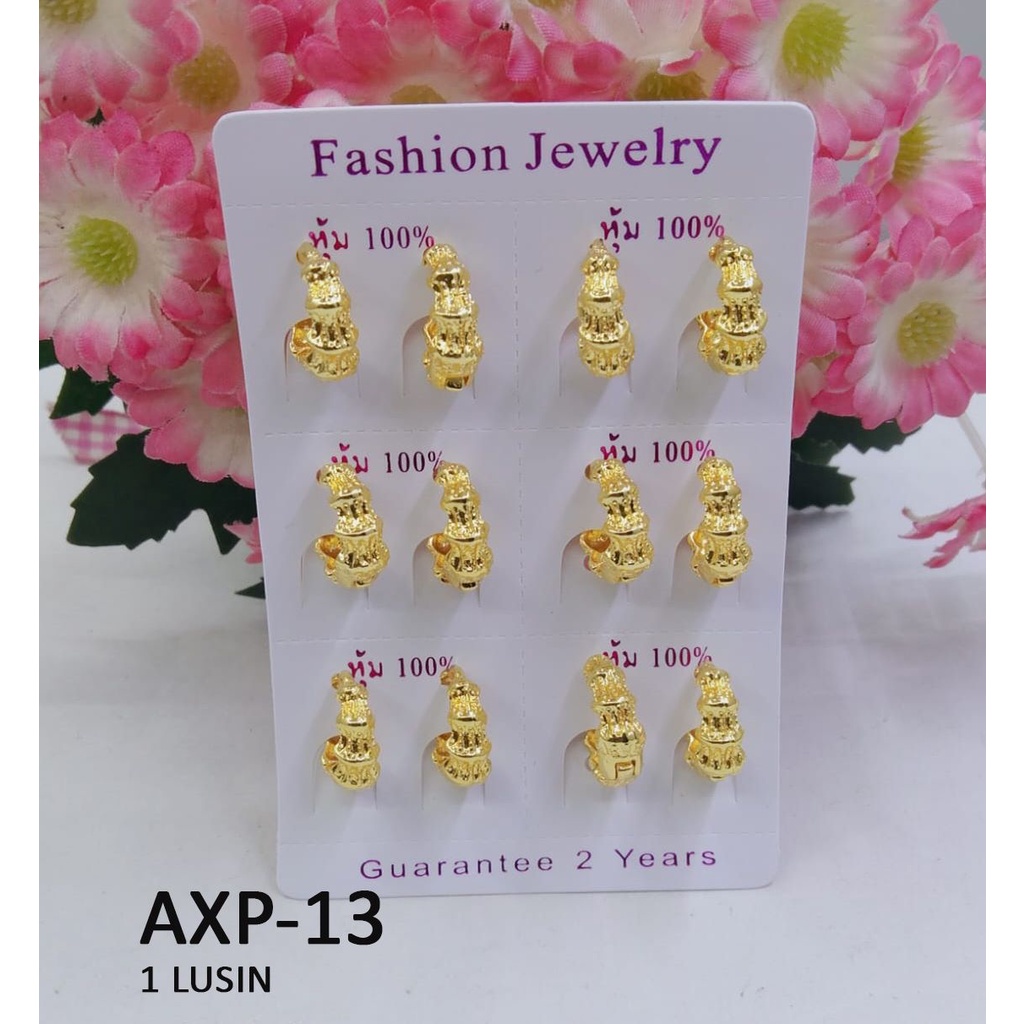 [1 LUSIN] ANTING XP TINDIK GOLD EMAS BULAT STRIP TERMURAH / DUNIA GELANG TERBARU