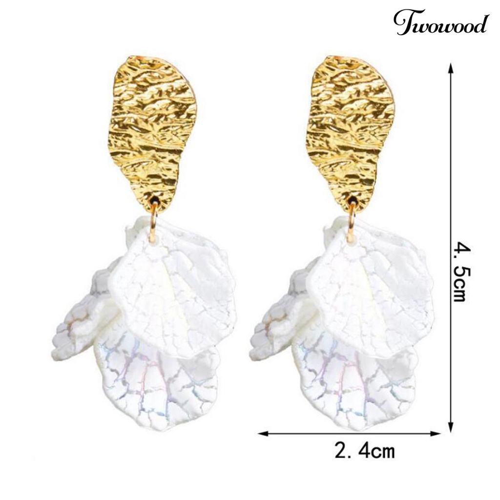 Twowood 1pasang Drop Earrings Kelopak Bunga Liontin Berlebihan Electroplating Kresek Shell High Gloss Berdandan Fashion Item Trendi Wanita Menjuntai Anting Perlengkapan Kostum