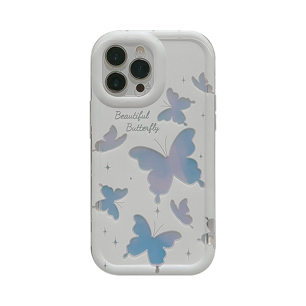 IPHONE Korea Berongga Keluar Kupu-Kupu Dengan Kartu Laser Silikon Case Untuk Iphone14 11 12 13 PRO MAX Casing Cover Pelindung AT0092