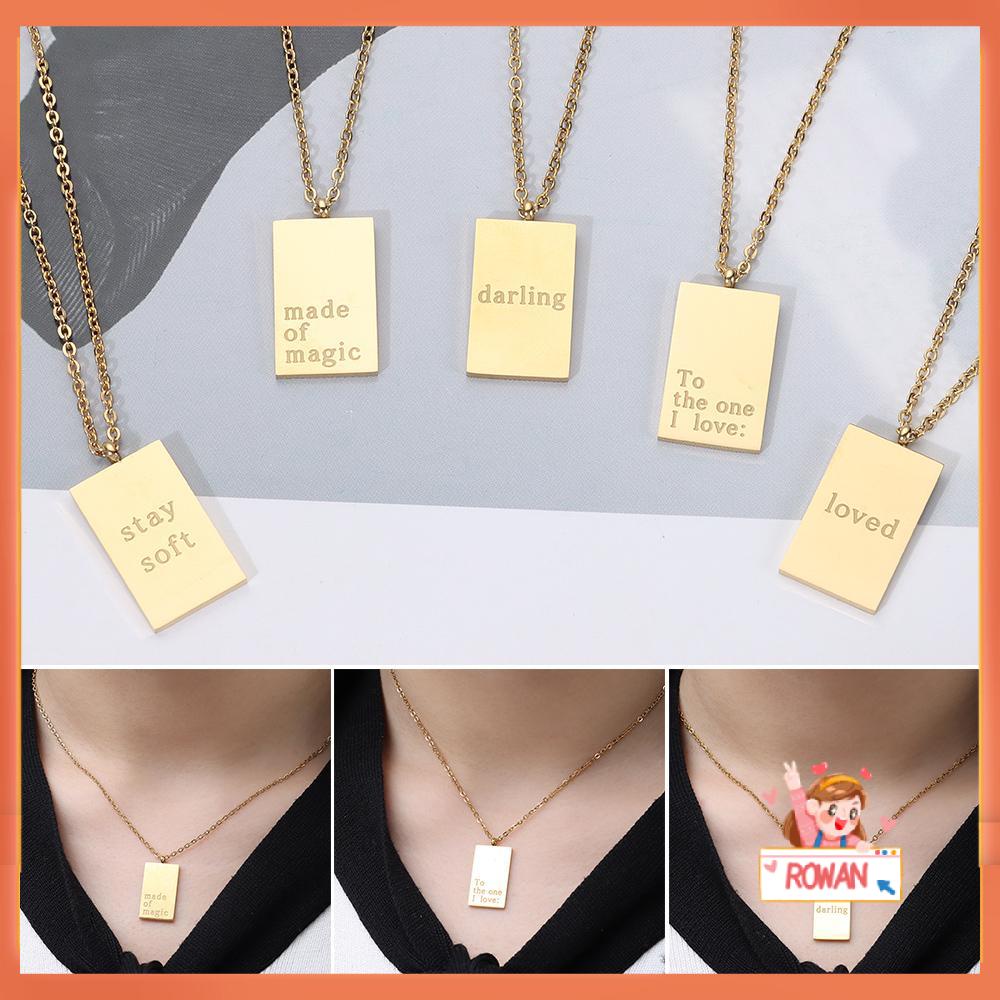 R-flower Grafir Huruf Pesan Kalung Baru Stainless Steel Aksesoris Pesta Statement Square Pendant