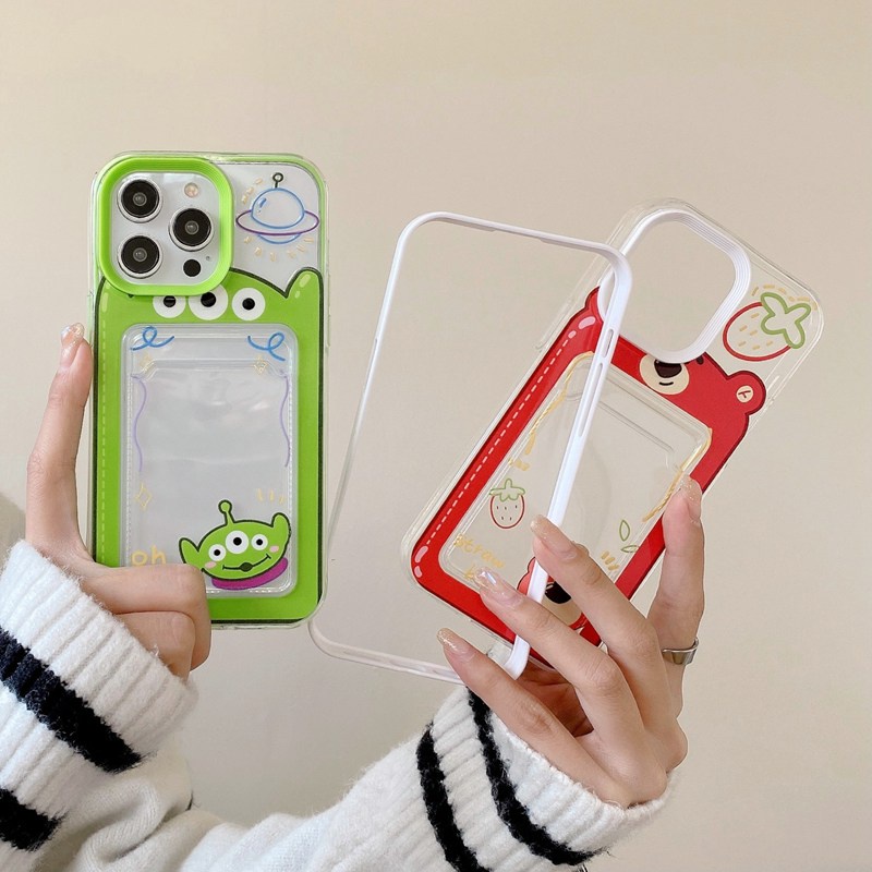 【Card Bag】Strawberry Bear &amp; Monster Soft Case HP iP iPhone 6 6S 7 8 14 + Plus SE 2020 X XS XR 11 12 13 Pro Max 3in1 Clear Casing Apple