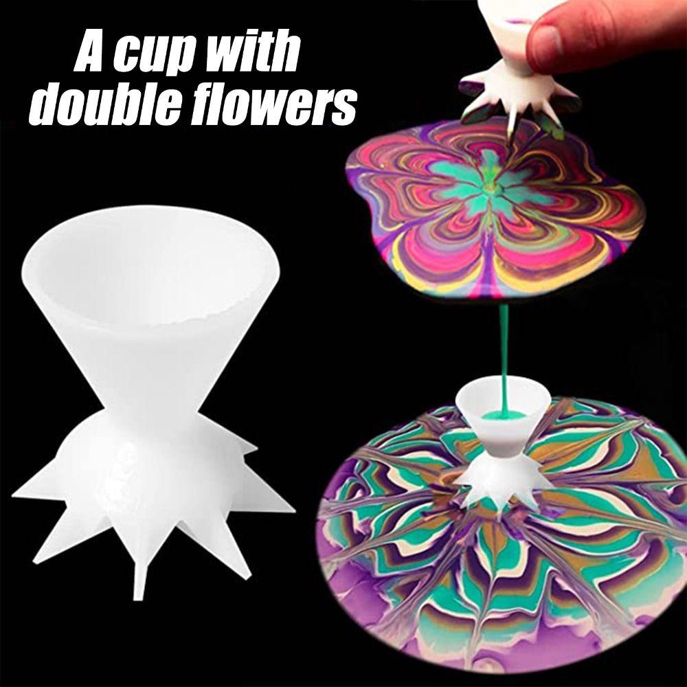 [Elegan] Pour Cup Reusable Acrylic Motif Bunga Art Graffiti Paint Pouring Pour Funnel/Gelas Tuang