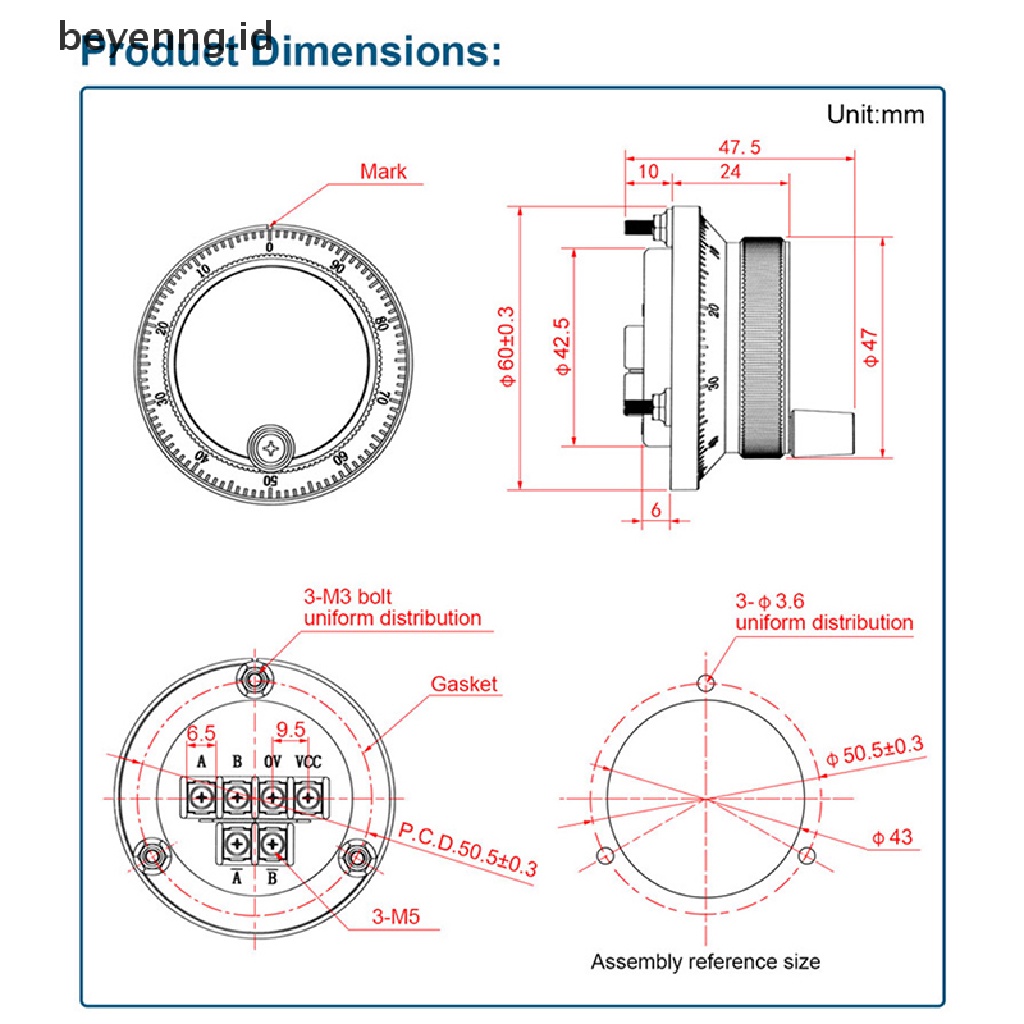 Beyen Handwheel CNC Pulser 60mm 5V 4/6Pins Mesin Pulsa Manual Rotary Encoder ID