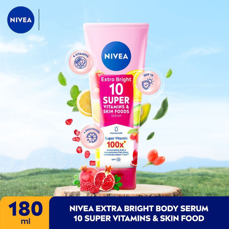NIVEA Extra Bright Body Serum 10 Super Vitamin &amp; Skin Food + Niacinamide SPF15 180mL