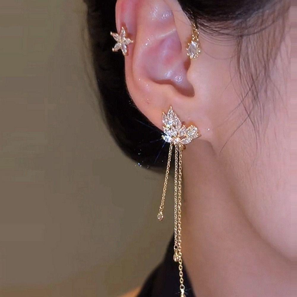 Mxbeauty Anting Gadis Keren Vintage Fashion Perhiasan Rumbai Peri Zirkon Telinga Tulang Klip