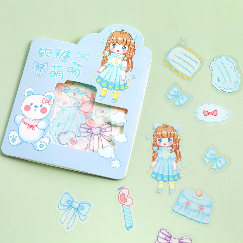 45pcs Paket Stiker Deco Kartun Gadis Tahan Air Stiker Bahan PET Transparan