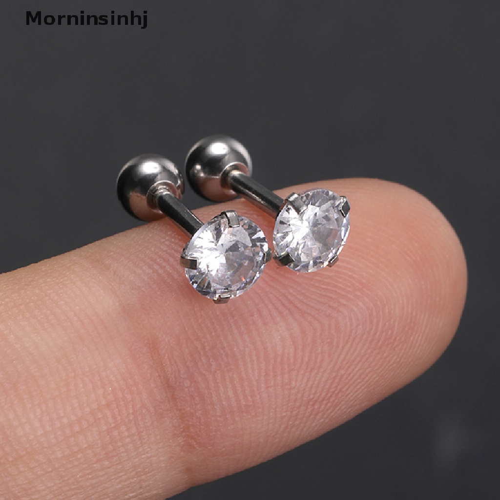 Mornin 1pasang Fashion Sederhana Kristal Zirkon Ear Studs Earrings Stainless Steel Tulang Rawan Helix Telinga Tulang Anting Kuku Untuk Wanita Pesta Perhiasan Minimalis id