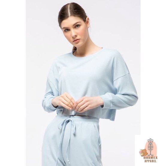 𝙋𝙍𝙀𝙇𝙊𝙑𝙀𝘿 Colorbox Loose Crop Top Baby Blue Sweater Long Sleeve Blouse  Fashion Wanita