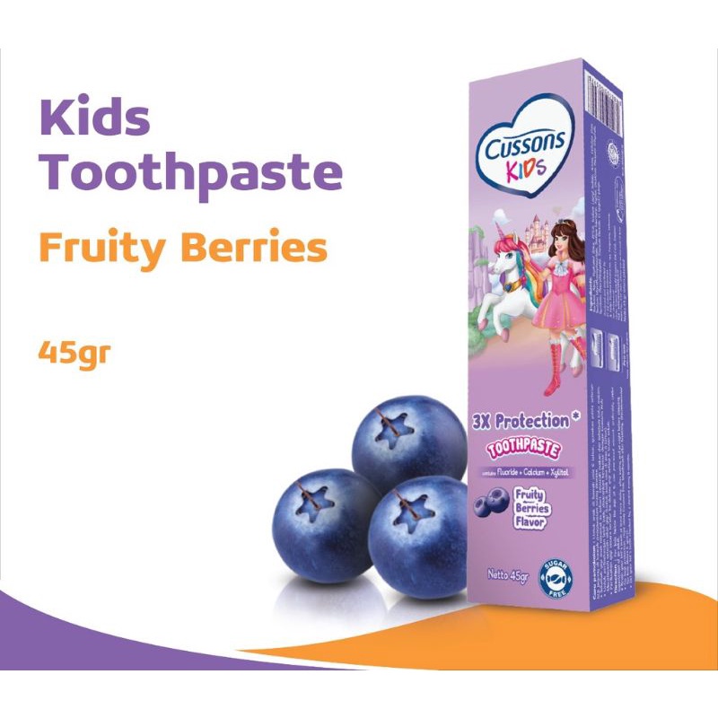 Cussons Kids Toothpaste dan Kids Toothbrush - Toothpaste Sparkling Orange/Strawberry Smoothie/Fruity Berries/Fresh Apple - Toothbrush Dragon/Unicorn 5-7Tahun