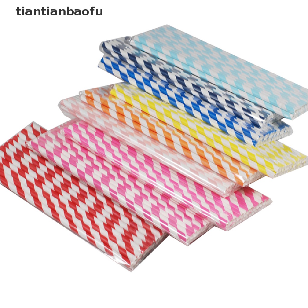 [tiantianbaofu] Biodegradable Stripes Paper Straw Stripes Sedotan Minum Pesta Ulang Tahun Pernikahan Butik