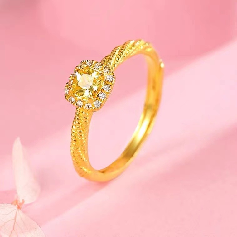 Korean Style 18k Gold Light Luxury Square Diamond Ladies Ring