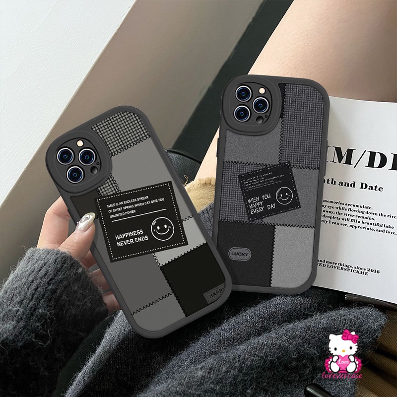 Couple Case Redmi 10C 9T 9 10 9C 10A 9A Note10 8 11 9Pro 9 9s 11s 10s 10Pro 11Pro+8Pro Mi 12 11 Lite 11T PO CO X3 NFC Pro M3 Ins Smiley Lucu Lembut Jahitan TPU Sarung Label Hitam