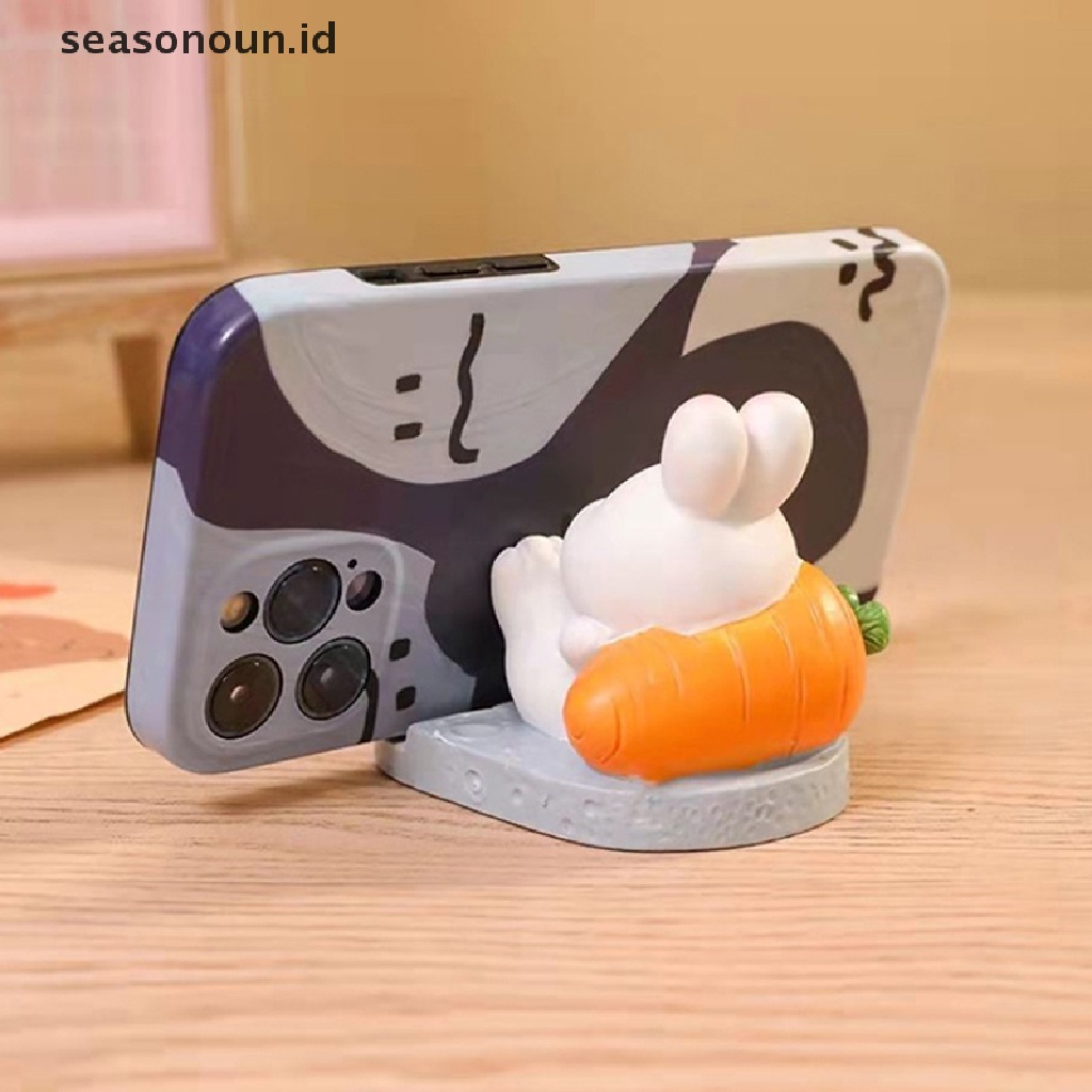 Seasonoun 1PC Lucu Resin Rabbit Phone Holder Universal Handphone Stand Holder Ornamen Mainan Rumah Kantor Desktop Dekorasi.