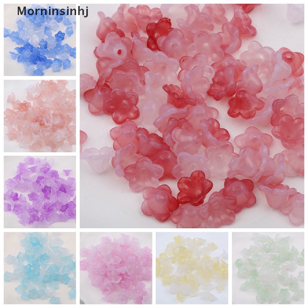 Mornin 100pcs 12mm Bentuk Bunga Lampwork Kristal Kaca Manik-Manik Longgar Untuk Membuat Perhiasan Temuan Kerajinan DIY id