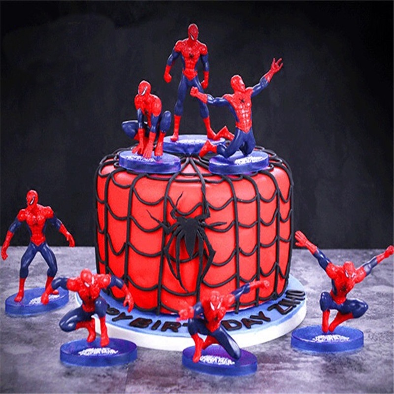 7pcs/set Marvel Avengers Superhero Spiderman Anak Action Figure Mainan Topper Kue Ulang Tahun