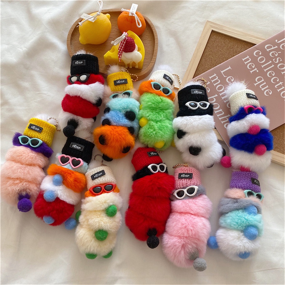 Ins Gantungan Kunci Liontin Boneka Plush Caterpillar Lucu Untuk Aksesoris Liontin Mobil Tas