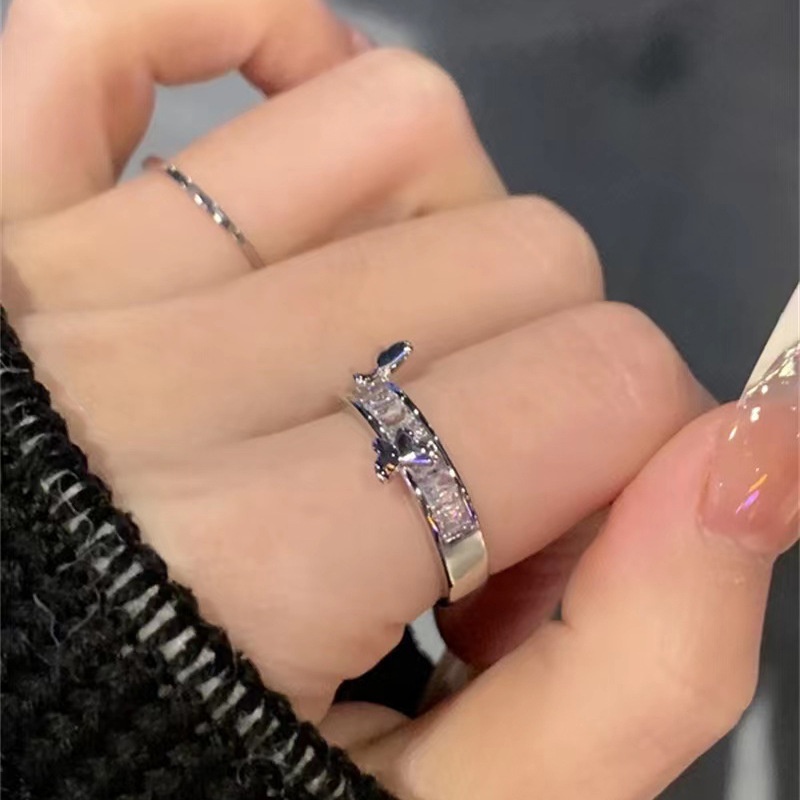 Cincin Bukaan Geometris Kupu-Kupu Zircon Fashion Alloy Untuk Wanita