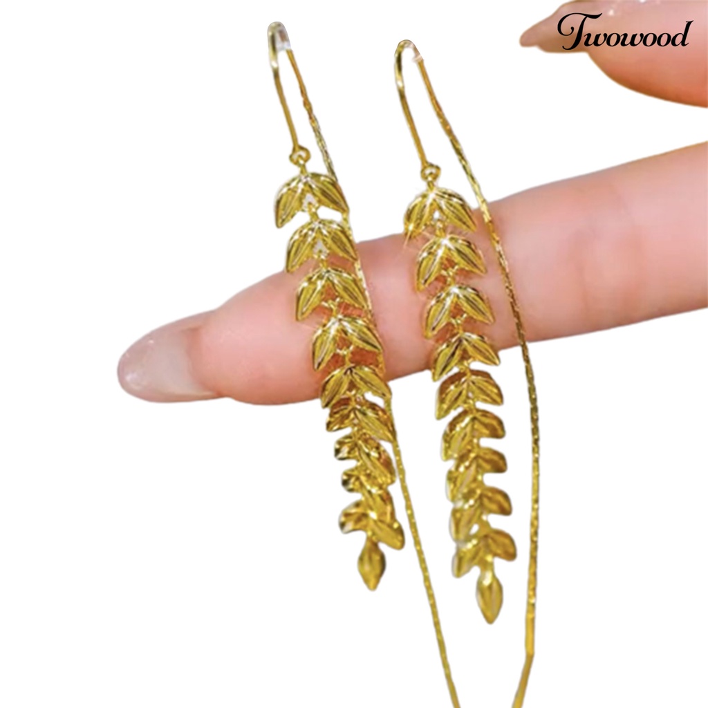 Twowood 1pasang Menjuntai Anting Electroplating Kepribadian Kelas Tinggi Desain Gandum Shiny Dress Up High-Gloss Wanita Panjang Rumbai Anting Fashion Perhiasan