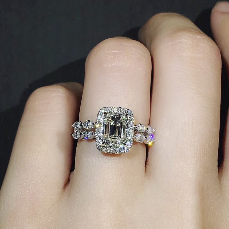 Goldkingdom Fashion Perhiasan Aksesoris Ready Stock Sedang Jual Baru Putri Persegi Imitasi Zirkon Cincin Lamaran Pernikahan Karat Berbentuk Berlian Perempuan Pernikahan Cincin